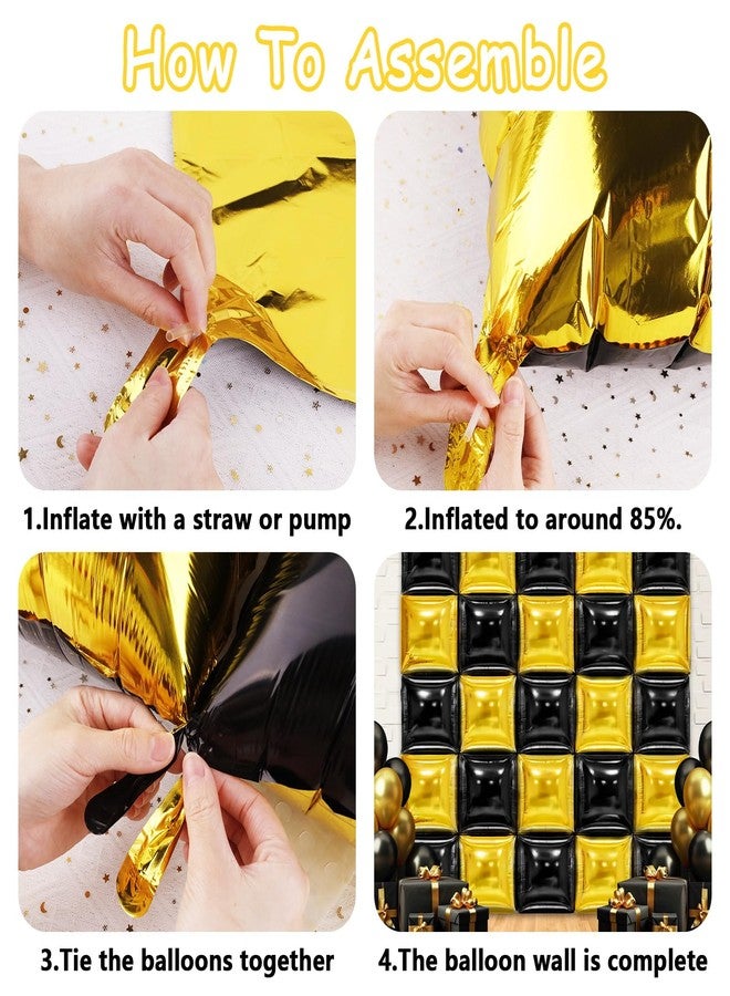 MEMOVAN Black Gold Square Foil Balloons Wall Backdrop Double Sided Metallic Black Gold Balloons Tunnel Arch Garland Black and Gold Party Decorations For Graduation Anniversary New Years Birthday 25pcs - Image 3